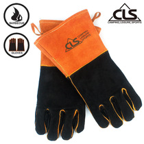 Outdoor BBQ Gloves Wild Camping Raw Fire Barbecue Cow Leather High Temperature Resistant Heat Insulation Thickened Lengthened Welding Protective Gloves