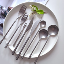 Zap retro Japanese home long handle Western tableware knife and fork spoon 3 sets of stainless steel do old main food fork dessert spoon