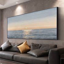 Gray tone hand-painted oil painting living room horizontal hanging painting sofa background wall decoration painting sunrise seascape mural large size