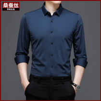 High-end mulberry silk shirt Mens long-sleeved ice silk free ironing summer thin business formal casual stretch shirt
