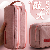 Large capacity canvas pen bag ins Korean simple girl cute multi-functional net red girl heart stationery box Middle school students Japanese junior high school students primary school students Male tide salt college students pencil box