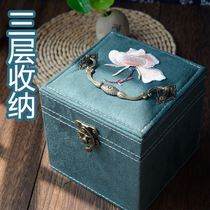 Jewelry storage box High-grade sense of high-grade portable ancient style large capacity multi-functional earrings Earrings Hair accessories trinkets box