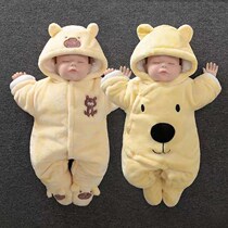 Baby jumpsuit autumn and winter thickened baby out to hold clothes Net red newborn clothes winter warm bag foot cotton coat