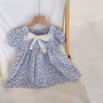 2021 summer girls dress Korean version of the female baby foreign style bow bubble sleeve floral princess dress