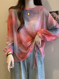 Clothing suitable for rafting, sun protection, water park quick drying ice silk blouse, women's thin mesh top