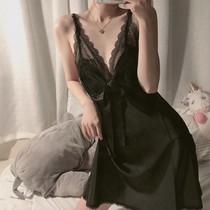 Inverted living beings * sexy lace deep V beauty back suspenders dress womens thin spring and summer ice Silk Heart temptation nightdress