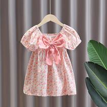 Hong Kong girls dress summer cotton floral bubble sleeve children summer princess dress baby short sleeve skirt