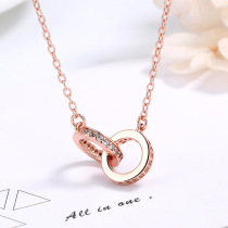 Double ring pendant Womens simple zircon micro-set jewelry Ring buckle clavicle chain Singapore interlocking necklace
