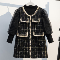 Girls little fragrant dress spring and autumn new gas vest dress two sets of little girl black princess dress