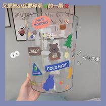 Trash can transparent plastic bucket drum student sticker cute office kitchen storage bedroom bathroom dormitory