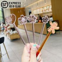 Starbucks Christmas Cup shiny Gingerbread Man glass mixing stick cup juice coffee drain stick