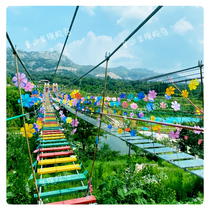 Large outdoor scenic spot Net red amusement equipment glass wooden suspension bridge high-altitude step by step shocking expansion project manufacturers