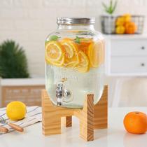 Glass sealed jar with faucet Cola bucket 4 liters 8 liters Glass juice jar with faucet Wooden frame beverage bucket Cold water
