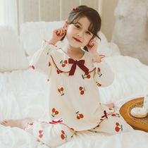 Childrens pajamas girls cotton spring and autumn long sleeves 2022 autumn princess girl autumn cute homewear set autumn