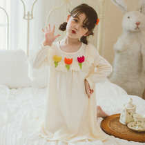Girls cotton nightgown long sleeves spring and autumn 2022 autumn style thin childrens girl cute loungewear little girl autumn pajamas
