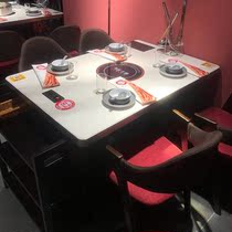 Marble smoke-free hot pot table Commercial induction cooker baking brush one restaurant skewer barbecue hot pot shop table and chair combination