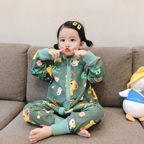 Childrens sleeping bag autumn and winter boneless baby jumpsuit baby pajamas boys boys and girls flannel spring and autumn cotton