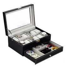 Leather double-layer watch box Watch storage box glasses display box jewelry box