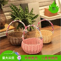 Small bamboo basket exquisite rattan mini basket childrens picking basket bamboo woven portable blue cute storage basket weaving
