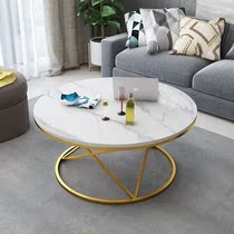Modern Minimalist Iron Art Small Family Rock Plate Glass Tea Table Home Nordic Creative Marble Round Living Room Light Lavish