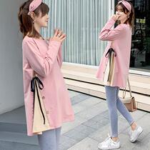 Pregnant women autumn suit fashion model 2021 new autumn Net Red mid pregnancy large size long sleeve top Autumn Tide