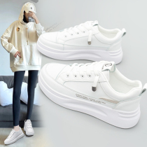 Small white shoes womens autumn 2021 New Wild leather thick bottom high explosive sports leisure ins tide board shoes