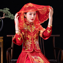 Red hijab Bride wedding Chinese style Xiuhe wedding red retro wind veil 2021 new wedding lace Xipa