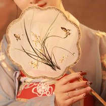 Fan embroidery handmade Su embroidery Group fan cheongsam round fan double-sided embroidery Fragrant Concubine bamboo retro style Hanfu Palace fan