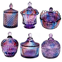 Glass with lid candy pot fruit plate glazed ashtray colored glass jar crystal cup candy jar small jar Ware