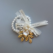 Korean bride wrist flower bridesmaid wedding bracelet super fairy bow hand flower banquet pearl hand tie flower