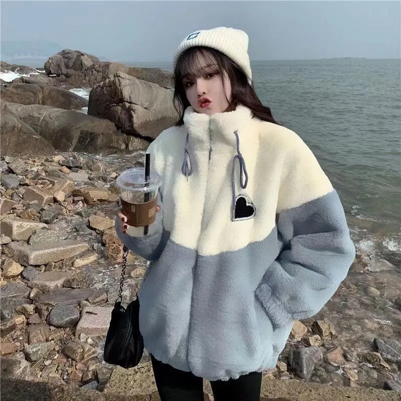 Imitation Lamb Wool Coat Women's Spliced Pellet Sheep Sheared Fleece Coat Fur Fur Fur One Piece Coat 2022 Winter New