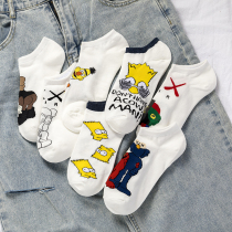 Japan 5 Double Clothing Socks for men and women Ins Chaoges Lovers Short Socks Pure Cotton Shallow Mouth Thin Cartoon Boat Socks