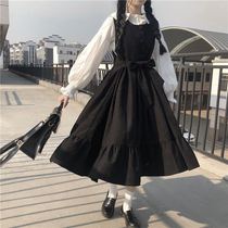 Spring suit female student Korean loose lantern sleeve white shirt lace-up slim vest dress two-piece set