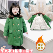 Military Cotton Coat Green Children Womens Baby Jun Coat Winter Thickening Mid-Length Cotton Coat Jacket New Kid Windsuit