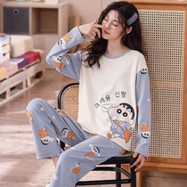 Cotton women's pajamas spring and autumn student ins Korean version of loose cute long sleeve pants home clothing set can be worn outside