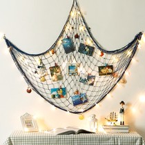 Mediterranean fishing net hemp rope photo wall ins room layout photo wall hanging grid decoration wall wall decoration