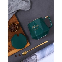  Cup Ceramic household coffee cup mug with lid spoon Office couple a pair of large capacity water cup female summer