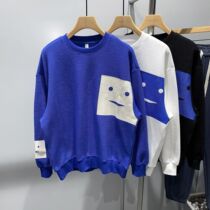 Black foreign trade lazy casual sweater national trendy fashion personality autumn mens loose square smiley round neck men