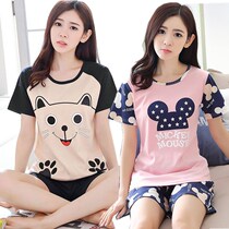 Pajamas women Summer Set 200kg fat MM short sleeve shorts casual loose Korean two-piece home clothes can be worn outside