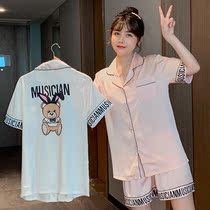 Pajamas womens summer ice silk short-sleeved shorts Korean sweet student two-piece suit womens thin silk home service