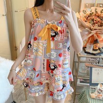  Sexy camisole pajamas female summer students cute two-piece suit summer Korean thin section can be worn outside home clothes