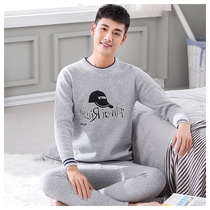 Large size youth thermal underwear thick plus velvet male junior high school students cotton autumn clothes and trousers student set Winter