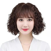 Wig female short hair short curly hair realistic face repair real hair cover middle-aged and elderly mother wool roll real hair full head cover
