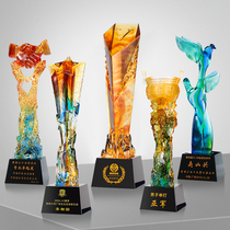 High-end atmospheric glazed crystal trophy customized corporate annual meeting outstanding staff awards souvenirs customized creativity