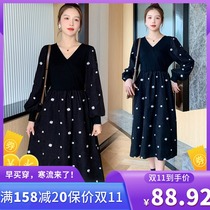 Late pregnancy autumn dress large size fat MM200 kg Joker winter bottom fashion foreign style wear embroidered long skirt