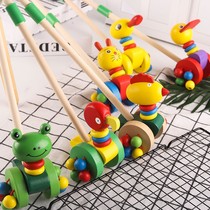 Baby baby baby wooden toddler duckling single pole hand push Music 1-2 years old and half boys and girls walking toys