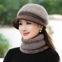 Middle-aged and elderly hats female winter old rabbit hair plus velvet warm wool hat mother basin hat winter grandmother old lady hat
