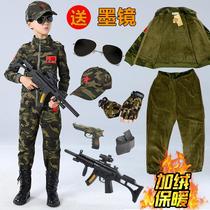 Children's military uniform plus velvet camouflage suit cotton winter new padded autumn and winter boys and children special forces clothing