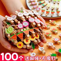 Color photo clip wooden clip hanging photo wall decoration hemp rope clip rope lanyard small photo wooden photo album hanging wall