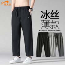 Your persons bird pants mens summer 2022 new loose 100 hitch slim down Western pants casual straight tube ice silk 90% pants